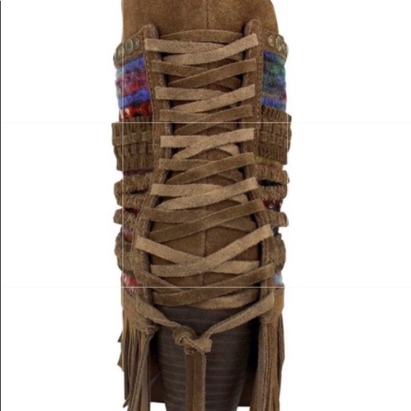 RARE: Leather lace up back fringe, #boho boot. - Picture 2 of 3